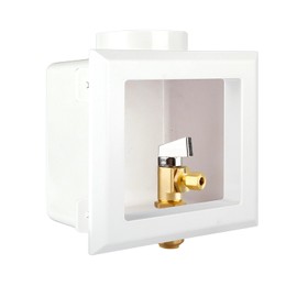 Ice Maker Outlet Box with Center Drain, 1/2" Push-Fit Inlet x 1/4" OD Compression Outlet Connection with 1/4-turn Shut-Off Ball Valve for Drinking Water