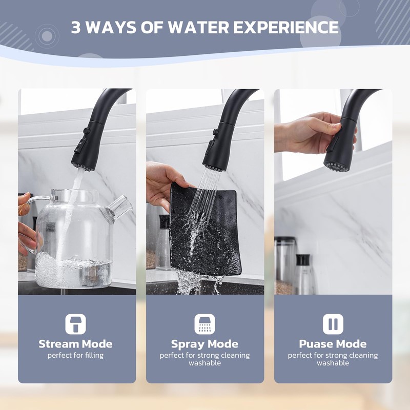 WEWE Black Kitchen Faucet with Soap Dispenser, Kitchen Sink Faucet
