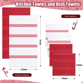 Dish Towels and Dishcloths with Oven Mitts Sets- 100% Cotton Tea Towels for Kitchen- 500 F Heat Resistant Oven Mittens 7.5"x12", Durable Dish Cloths 11.8"x11.8", Absorbent Dish Towels 13.5"x24"