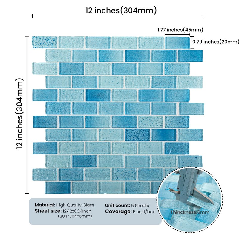 Adedeo Glass Mosaic Tile Light Blue Wave 12 x 12