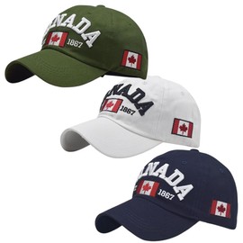 3 Arctic Fox100% Cotton Men & Women Canada Caps EST 1867 Embroidered Maple Leaf Flag Cap/Hat | One Size, Adjustable | Adjustable Strap Back | Front Raised Embroidery - Gre/WHI/Dblu