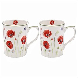 The Leonardo Collection LP94597 Poppy Field Mugs (Set of 2), Fine China, Boxed