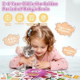 HOMESTEC Toddlers Speech Learning Toys, Upgraded Realistic Flash Cards, Sight Words with Sounds, British Accent, Educational Montessori Multi-Sensory Kit for Pre-school Kids Gifts (Space Pink)