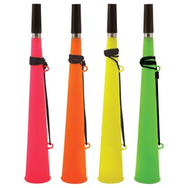 Neon Woofer Horn with String – Loud Plastic Stadium Trumpet, Noise Maker Vuvuzela for Football, Sports, Cheer, Party Favours – Assorted Colours, 3 Units
