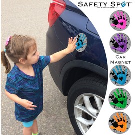 Safety Spot Magnet - Kids Handprint for Car Parking Lot Safety - Gray Background with Splat (Pink)