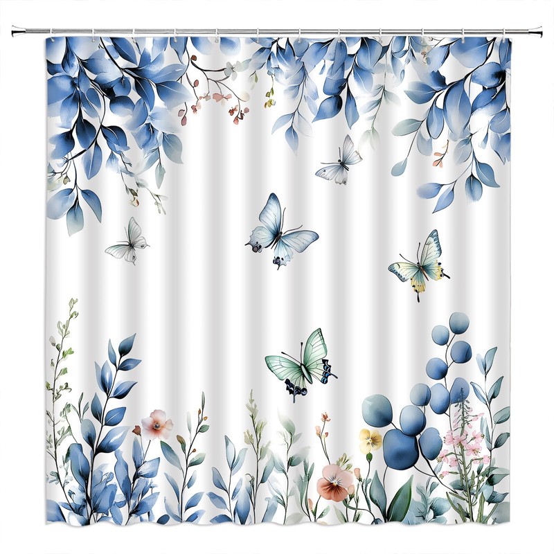 MYYJYY Blue Eucalyptus Leaves Shower Curtain for Bathroom 70" W