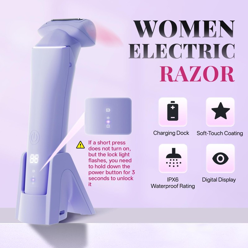 Krofaue Electric Razor for Women, Painless Bikini Trimmer, IPX6