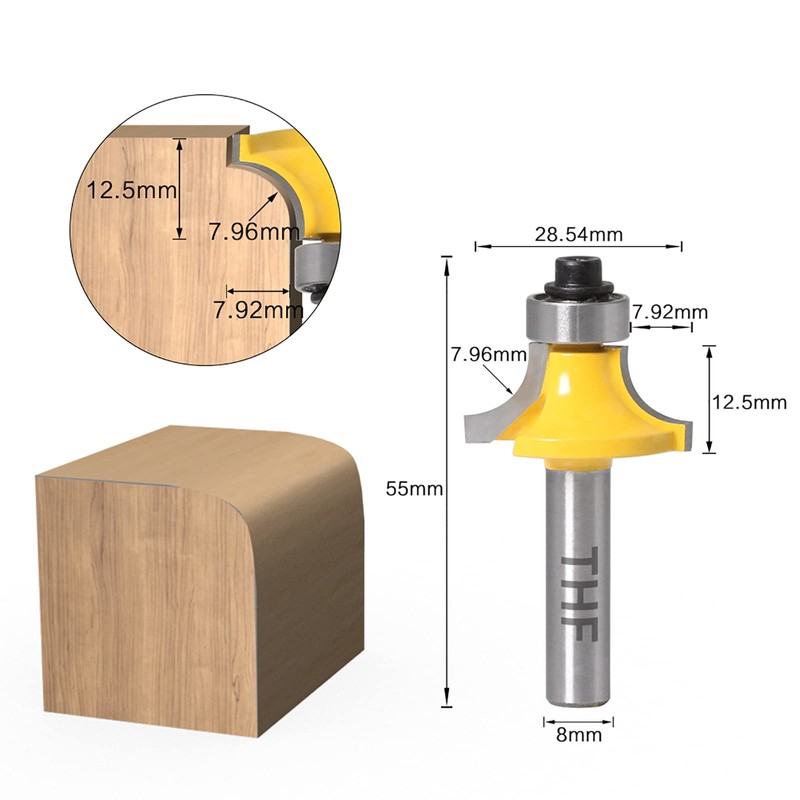 THF 5 Pieces Round Over Milling Cutter Bits, 8 mm