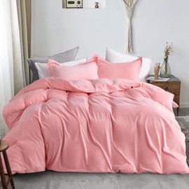 NTBAY Velvet Queen Duvet Cover Set, 3 Pieces Zippered Flannel Comforter Cover Set, Light Pink