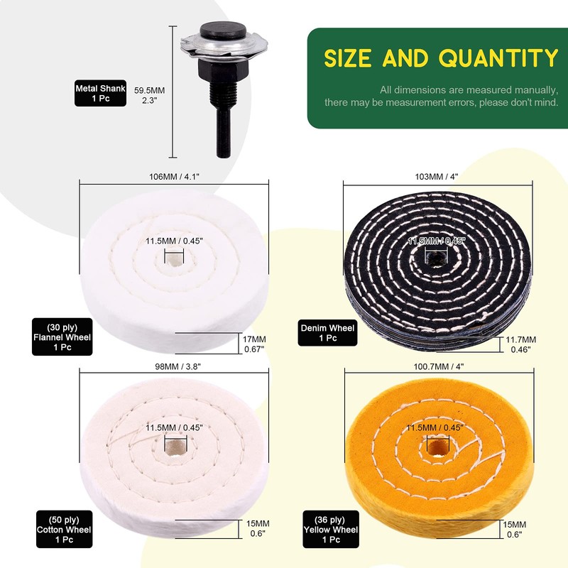 Keadic 8Pcs 4inch Buffing Polishing Wheel Kit Includes Polishing Compounds,