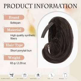 Sofeiyan Comb Bun Hairpiece Short Ponytail Hair Extension Natural Straight Synthetic Hairpieces Drawstring Ponytail Bun Extension with Comb for Women, Black Brown