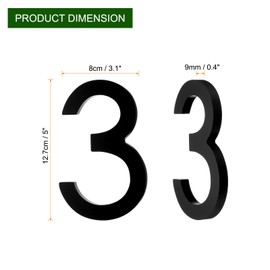 sourcing map 5 Inch Modern House Number, Acrylic Floating House Number for Outside Address Sign for House with Nail Kit for Mailbox Yard Home Front Door (Number 3, Matte Black)