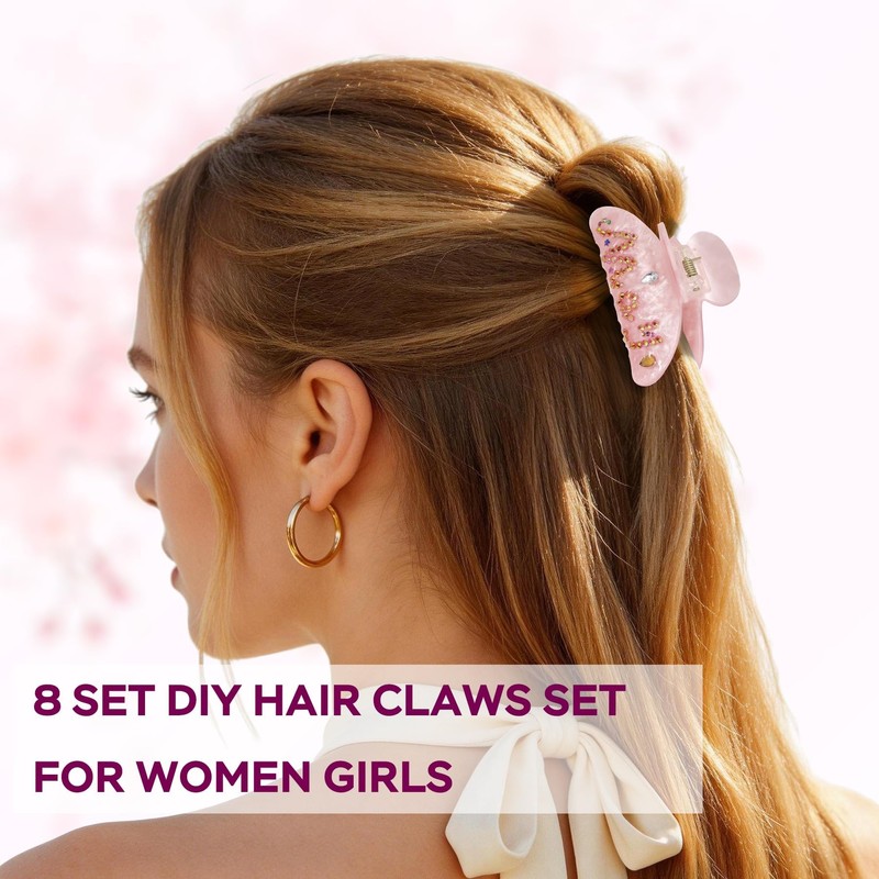 8 Sets DIY Hair Claw Clips Kit, Claw Clip Decorating