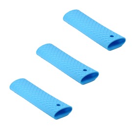 MroMax Silicone Hot Handle Holder 6.1 Inch Non Slip Potholder Heat Resistant Pot Handle Sleeve for Cast Iron Pot Woks Frying Pans Griddles Skillets Oven Blue 3Pcs