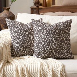 Aeckself Neutral Floral Pillow Covers 20x20 Set of 2, Vintage Block Print Throw Pillow Covers Decorative Farmhouse Accent Couch Pillows for Living Room Bedroom, Brown