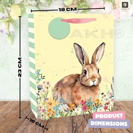 AKH® Easter Gift Bag | 23CM x 18CM x 10CM | Medium Easter Bunny Themed Gift Bag with Handles | Perfect for Treats, Egg Hunts & Party Favors | Bunney
