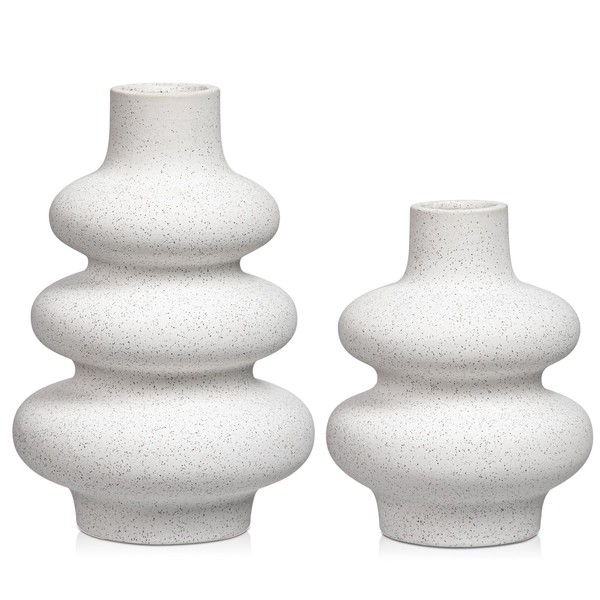 Briful Ceramic White Vases Set, Modern Ceramic Stacked Circles Vases,