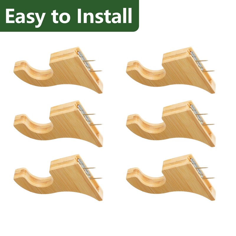 6 Pack Curtain Hooks for Wall, Wooden Shower Rod Holder