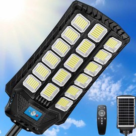 ZIZIWIN 14000W Solar Street Lights Outdoor Waterproof, Solar Powered LED Flood Light Outside, Wide Angle Security Parking Lot Light Dusk to Dawn, Motion Sensor, Pole or Wall Mounted, Remote Control