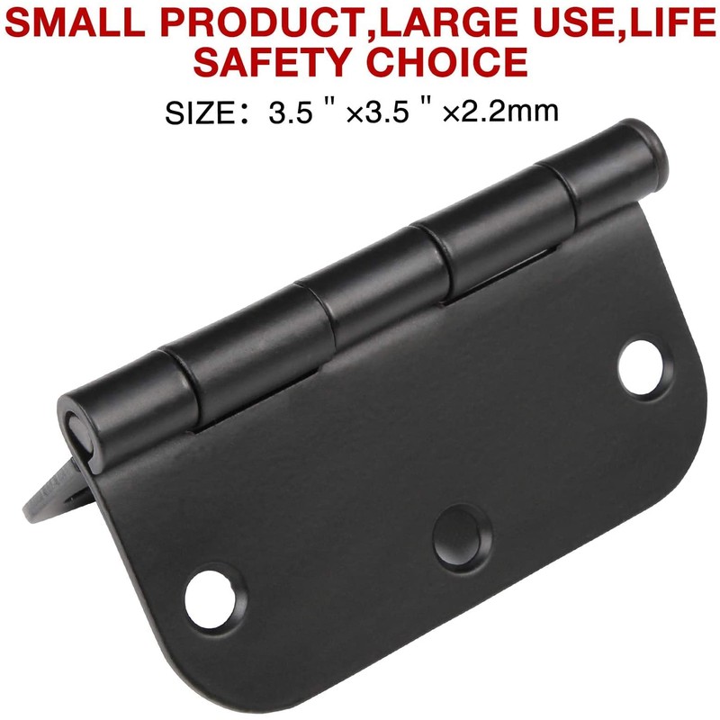 30 Pack Rounded Matte Black Door Hinges 3.5 Inch 5/8"