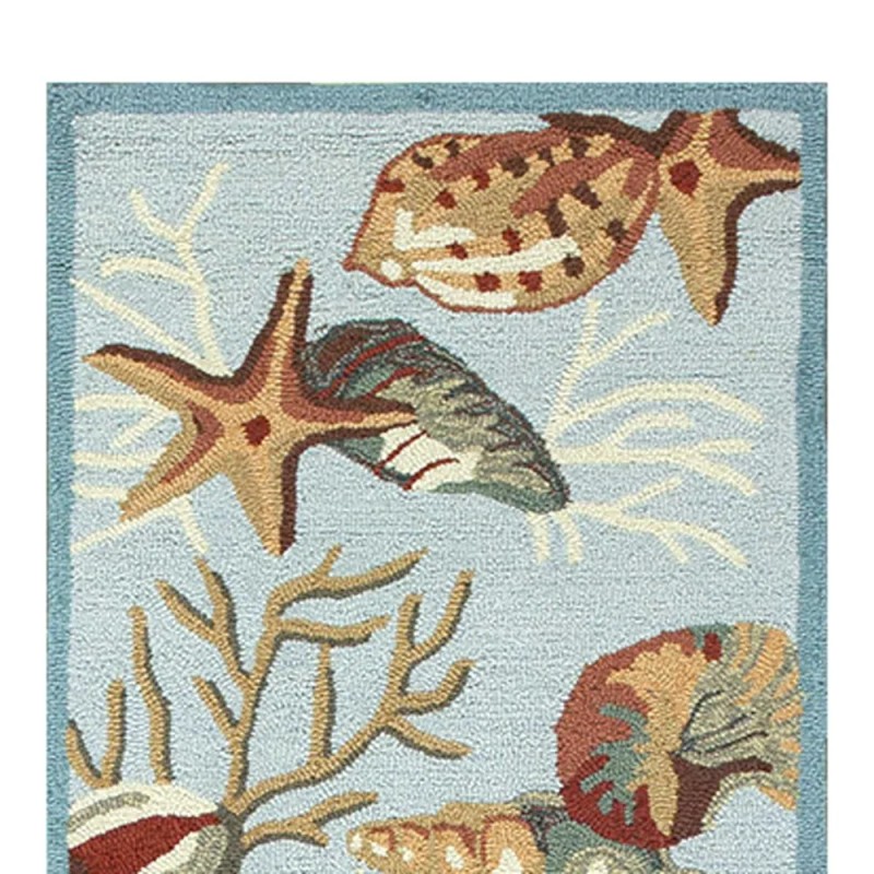 Homeroots 8' Blue Seashell and Coral Hand Tufted Runner Rug