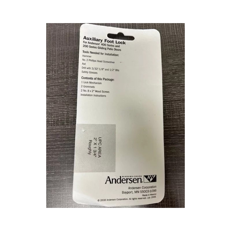 ANDERSEN PATIO DOOR AUXILIARY FOOT LOCK FOR 400 AND 200