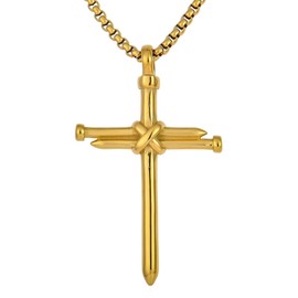 YL Big Gold Cross Necklace for Men Boys 18K Gold Plated 361L Stainless Steel Personality Christian Jewelry Bible Verse Necklace 24 Inches Rolo Chain 3MM