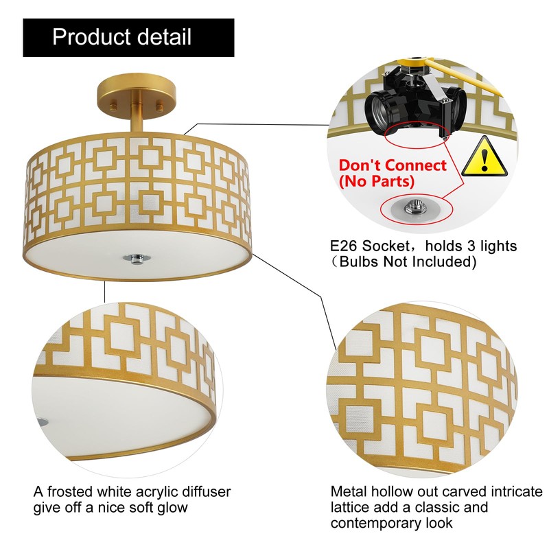 DLLT Flush Mount Ceiling Light: Modern 3-Light Semi Flush Mount