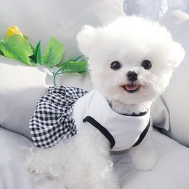 Samcos Dog Clothing, One Piece, Pet Clothing, Checkered Pattern, Bowknot, Sleeveless, Spring, Summer, Autumn, Dog Clothing, Princesses, Lace, Dress, Skirt, Cute, Popular, Fashion, Small Dogs, Medium