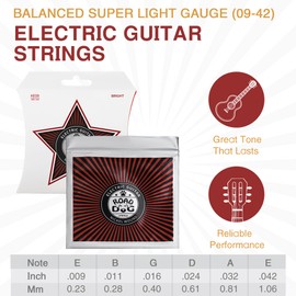 Electric Guitar Strings 6 String Guitar Accessories Nickel Plated Steel with PVD Ion Coating Electric Guitar Strings Kit Consistent Feel & Lasting Bright Tone (Super Light,09-42(1 Pack))