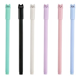 Sorcristy 6 PCS Cat Pens, Kawaii Cute Cartoon Gel Colourful Gel Pens for Children Adults Office School Supplies Girls Women Gift Stationery Cute Writing Handles Creative Drawings Notes
