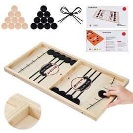moopok Fast Sling Puck Game - Fast Action Super Foosball Table Desktop Battle Slingshot Wooden Air Hockey Board Game -Guaranteed Fun for Family Game Night or Friends Party