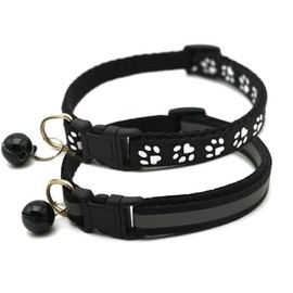 Black Dog Collar with Bells for Small Dogs, 2-Pack Basic & Reflective Boy Puppy Collar with Bells for XXS Xs Small Pet Male Dogs Tiny Cats, S