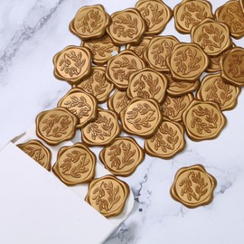 UNIQOOO Wax Seal Stickers - Olive Branch Wedding Invitation Envelope Seal Stickers, 100 Pcs Self- Adhesive Antique Gold Stickers, Perfect for Invitation, Christmas, Gift Wrapping