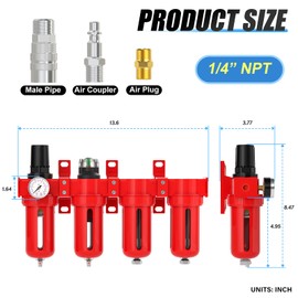 MEANLIN 1/4" NPT Industrial Grade 4 Stage Aluminum Air Drying System, Coalescing Filter, Particulate Filter, Double Desiccant Dryer and Air Regulator,Manual Drain For Plasma Cutter and Paint Spray