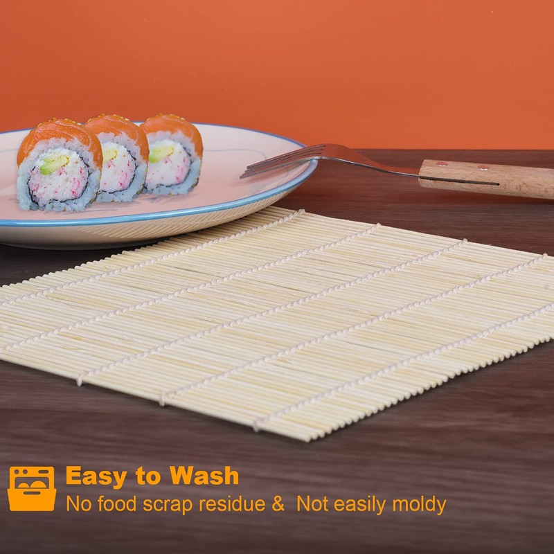 3 Sheets Sushi Mat, 9.5x9.5 Inch Natural Bamboo Sushi Rolling