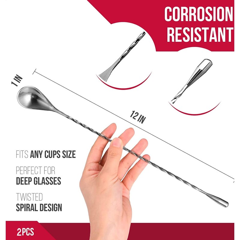 Stainless Steel Cocktail Mixing Spoons, Bar Spoons, Long Handle, Long