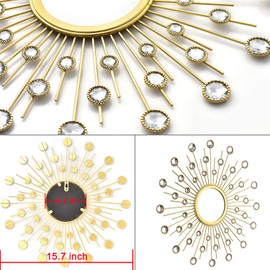 Uaussi 3 Pack Crystal Sunburst Wall Mirror Décor Rhinestone Mirrors Decorative Home Wall Art for Living Room Bedroom Entryway (16 inch Gold)