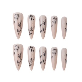 JUSTOTRY Pack of 24 Stiletto Nails for Sticking, Long, Nude French Artificial Nails, Bamboo Almond Artificial Nails, Press on Nails, Pretty Fingernails, Fake Nails for Women