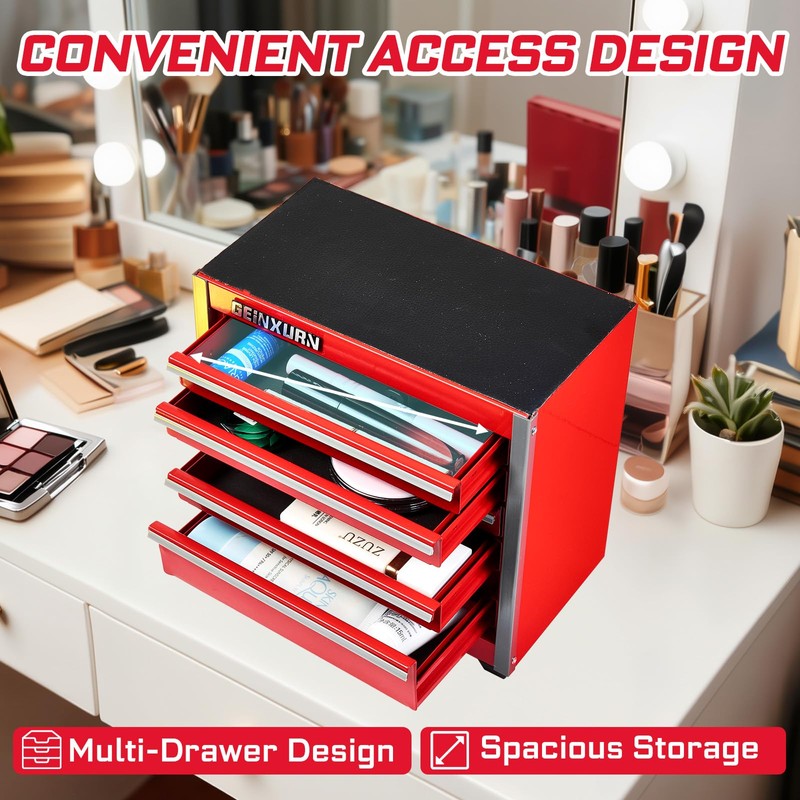 Geinxurn 5-Drawer Rolling Red Tool Box, Heavy Duty Micro Roll