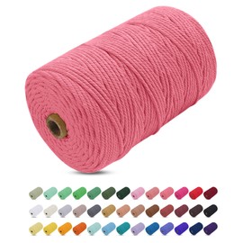 Uiopa Macrame Yarn Watermelon Pink, 3 mm x 200 m Coloured Cotton Cord Cotton Rope Braided Cotton Yarn Cotton Cord, Macrame Yarn for Wall Hanging, Hanging Plant, DIY Boho Decoration
