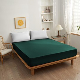 NAFAY LIVING Fitted sheet-Plain Dyed Ultra Soft Microfiber Bedding Sheet Set 25cm Deep- Non-Iron, Wrinkle Free & Breathable Bed Sheet (Emerald, Single)