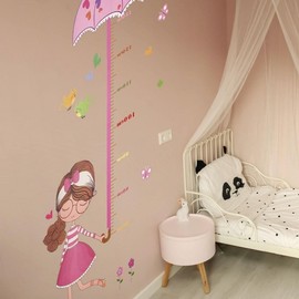 Kids Room Height Chart Wall Decal - Girl with Umbrella Growth Record 10ea