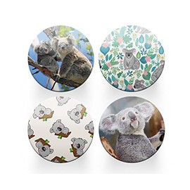 4 x Round Koala Bear Coasters - Animals Wild Women Men Kids Set Theme House Warming Circle Drinks Kitchen Decoration Décor Gift #80184
