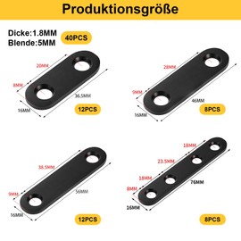 Uncle yang Black Stainless Steel Elbow Connectors - 40pcs (36/47/57/77×16mm) for Shelves, Furniture, DIY