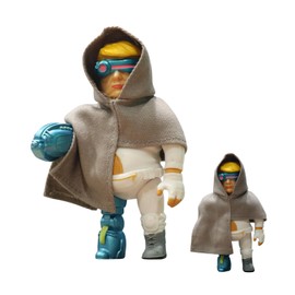CKEASCIN Cyber Fighter 4-inch Action Figure, Blonde Hair and Burlap Cape, Cyberpunk Laser Eye Mask, Cybernetic Right Hand and Right Leg