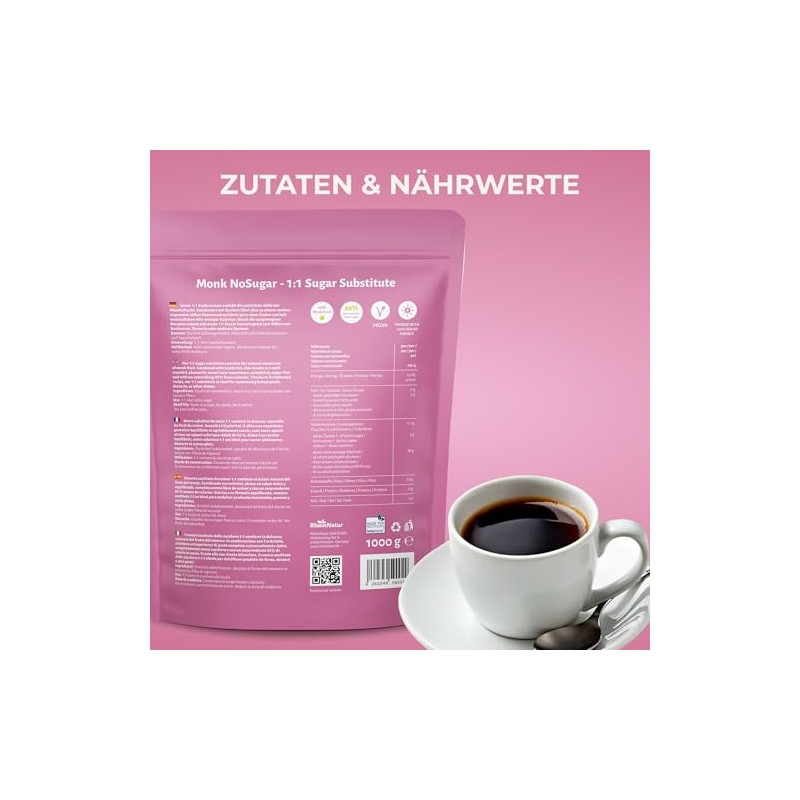RheinNatur Monk Fruit Sugar Substitute 1 kg - 1:1 Replacement