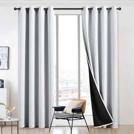 JSFLY 100% Blackout Curtains 63 inch Length for Bedroom, Thick Noise Reduction Thermal Insulated Grommet Window Drapes Room Darkening Curtains for Living Room, 2 Panels (52x63 inches,White)