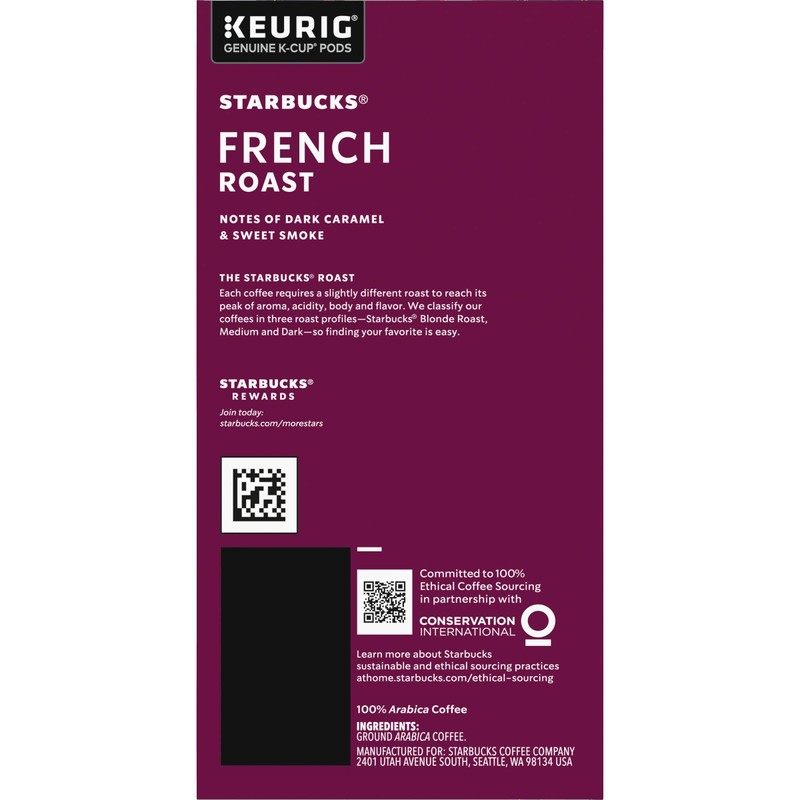 Starbucks Coffee K-Cup Pods, French Roast, Dark Roast Coffee, Notes