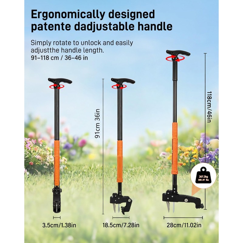 Stand Up Weed Puller Tool with Adjustable Long Handle and